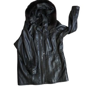 Black Leather Jacket Men’s Coat Size M Satin Lining like new